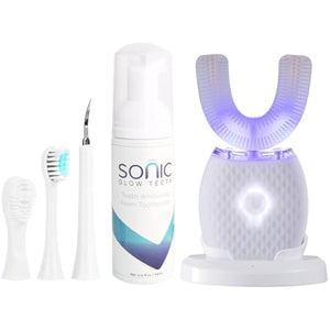 Ultrasonic Toothbrush for Adults Automatic Toothbrush with Soft Bristles Rechargeable Portable 30'' Automatic Timer Wireless Charging Washable for Travel & Home Use (White)