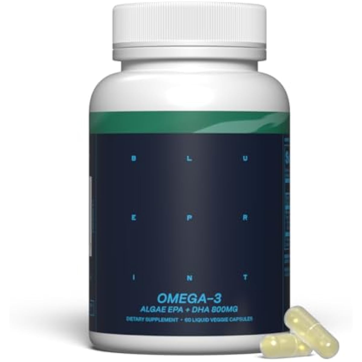 Blueprint Bryan Johnson Omega-3 - Vegan Algae Omega 3 Supplement with EPA/DHA - 800mg Plant-Based for Brain, Heart & Joint Support - High Absorption Triglyceride Form - 1:1 EPA/DHA