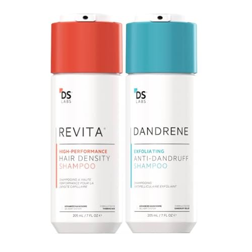 DS Labs Revita Shampoo & Dandrene Anti-Dandruff Shampoo Bundle - Supports Hair Density & Scalp Health, Strengthening, Thickening, Flake Control, For Men & Women