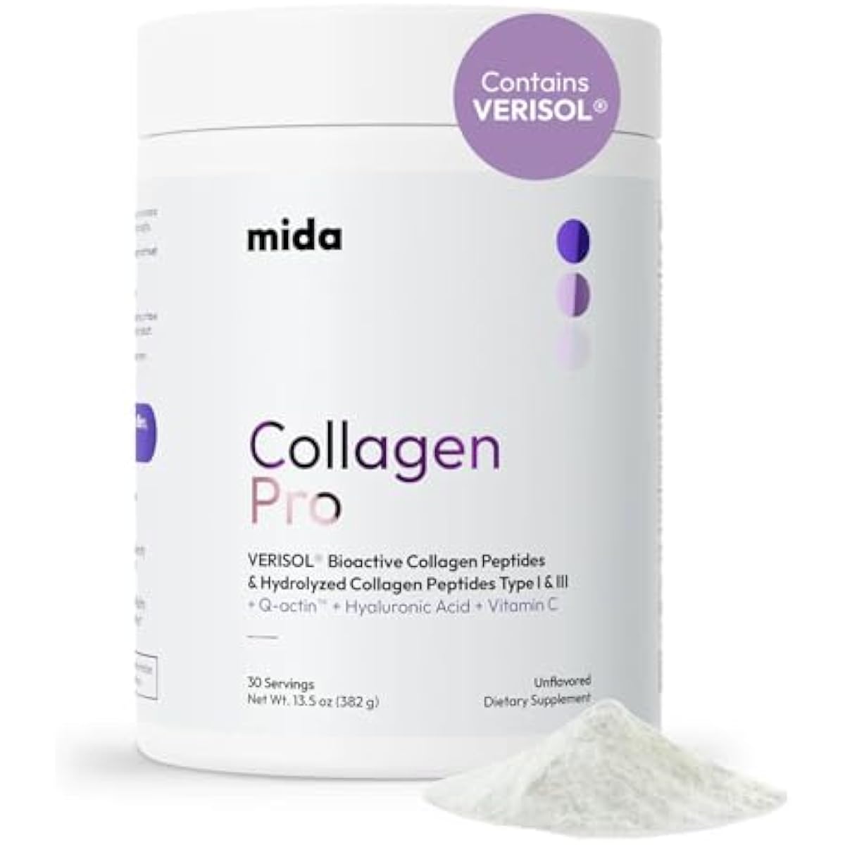 VERISOL® Hydrolyzed Collagen Peptides Type I & III with Vitamin C, Hyaluronic Acid, Biotin, Q-ACTIN® | Unflavored Powder for Smooth Skin, Thick Hair, Strong Nails & Joint Health | 30 Servings