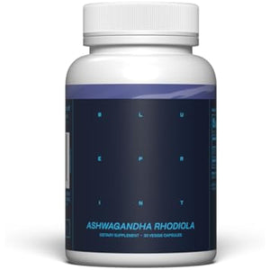 Blueprint Bryan Johnson Ashwagandha & Rhodiola Supplement – 120mg Ashwagandha + Rhodiola Root – Daily Adaptogen Capsules for Stress Support, Mood Balance, Energy & Focus – 30 Vegan Capsules
