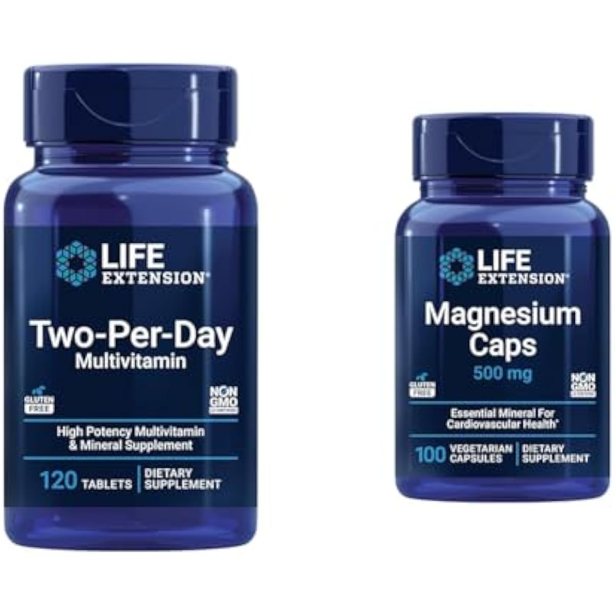 Life Extension Two-Per-Day High Potency Multi-Vitamin & Mineral Supplement & Magnesium Caps, 500 mg, Magnesium Oxide, Citrate, Succinate