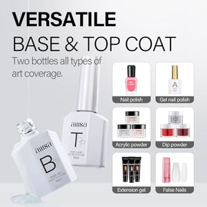 AILLSA Base and Top Coat Gel Nail Polish Top and Base Coat Nail Polish Soak Off Long Lasting Clear Base Gel High Gloss Shine No Wipe Top Coat for DIY Nail Art at Home 0.51 Fl Oz
