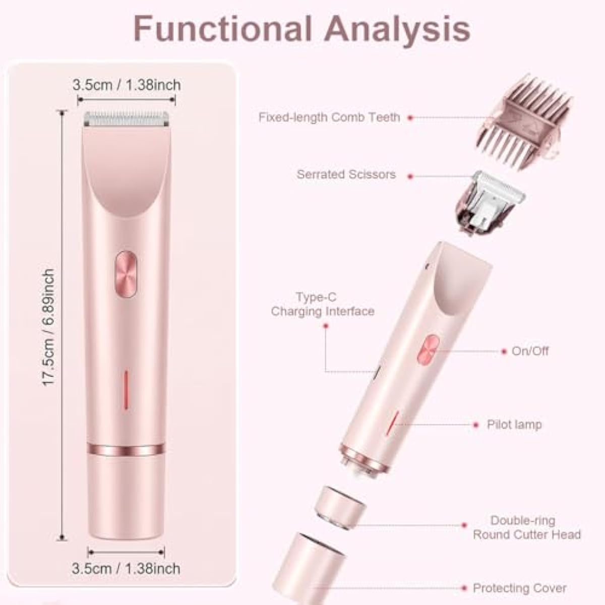 Bikini Trimmer for Women-2 in 1 Dual Head Bikini Shaver & Body Shaver,IPX7 Cordless & Waterproof Electric Shaver Wet & Dry Use,Painless Hair Removal,Ceramic Blade, Ultra Low Silent(Blue)