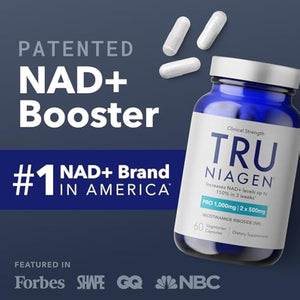 TRU NIAGEN PRO NAD Supplement for Brain Function, Anti Aging, Cell Regeneration | Patented Niagen | Supports Cellular Energy | Nicotinamide Riboside (NR) | 30-1000mg Servings (2x500mg, Take 2 Daily)