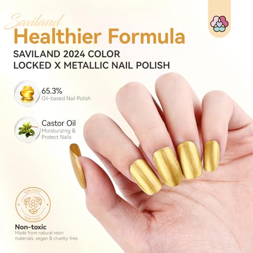 SAVILAND Metallic Gold Nail Polish: Quick Dry Mirror Golden Nail Polish Regular Chrome Fingernail Polish Easy To Use & Remove No Curing Needed Bulk Nail Lacquer for Toes Nail Art DIY Home 0.34 oz