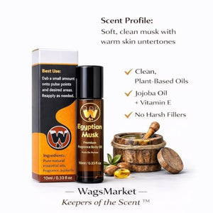 WagsMarket Egyptian Musk Oil, Choose from Roll On to 0.33oz - 4oz Glass Bottle, (0.33oz Roll On)