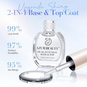 AZUREBEAUTY 2-in-1 Base & Top Coat Nail Polish, Clear Strengthener, Quick-Dry, High-Gloss Shine, Streak-Free, Gentle Formula for Easy At-Home Manicures
