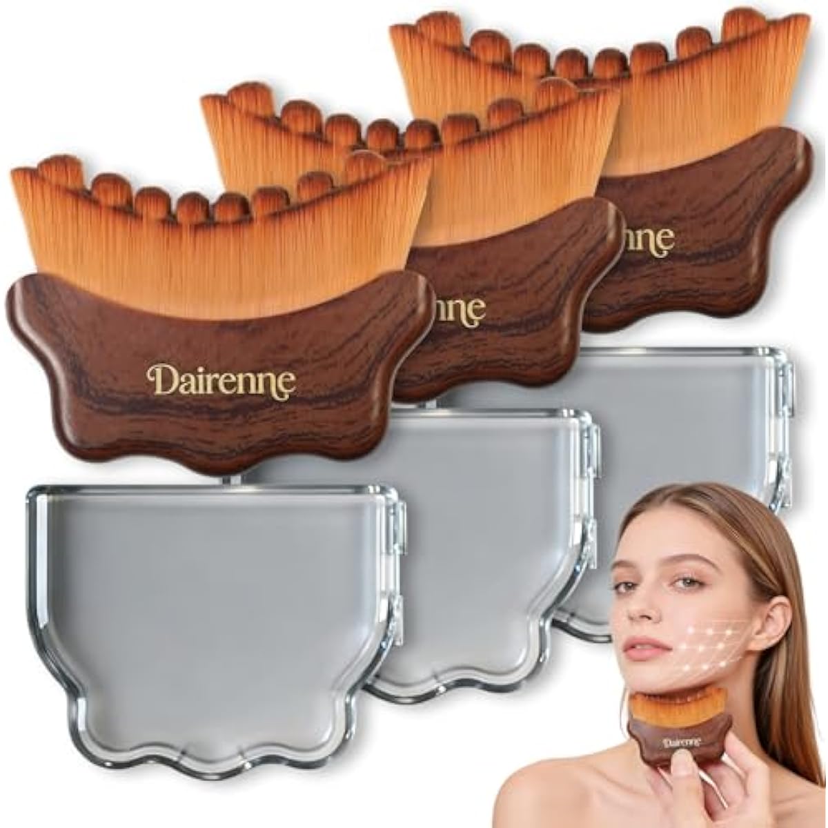 New Lymphatic Contour Face Brush - Facial Sculpting & Anti-Puffiness Tool | Ultra Soft Dry Brush for Jawline Massage & Lymphatic Drainage | Ergonomic Design (Brown, 3pc)