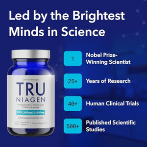 TRU NIAGEN PRO NAD Supplement for Brain Function, Anti Aging, Cell Regeneration | Patented Niagen | Supports Cellular Energy | Nicotinamide Riboside (NR) | 30-1000mg Servings (2x500mg, Take 2 Daily)