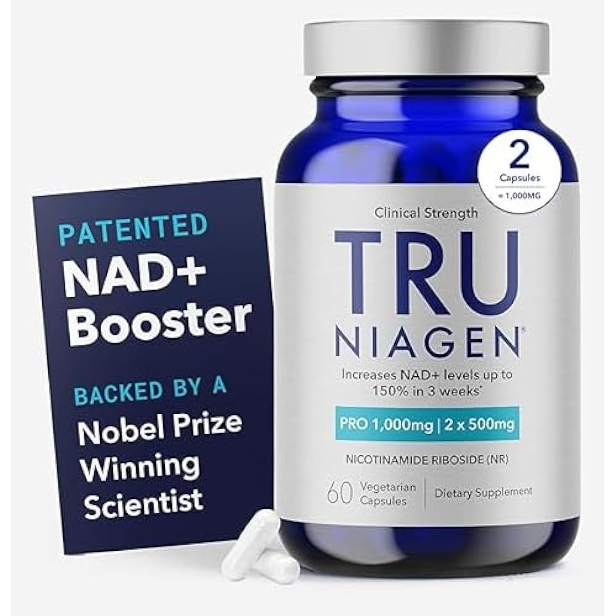 TRU NIAGEN PRO NAD Supplement for Brain Function, Anti Aging, Cell Regeneration | Patented Niagen | Supports Cellular Energy | Nicotinamide Riboside (NR) | 30-1000mg Servings (2x500mg, Take 2 Daily)