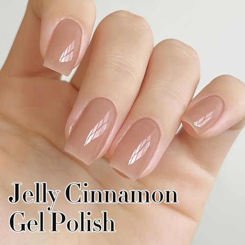 Double Rhythm Translucent Gel Polish Sheer Neutral Natural Light Milky Same Color Same Bottle 15ML Jelly UV Polish Nail Art DIY at Home (Jelly Nude Brown-A1492)