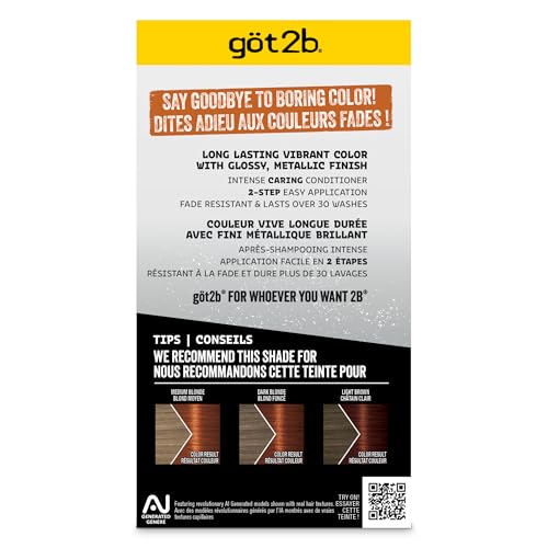got2b Metallics Permanent Hair Dye, Bronzed Copper, Hair Color for Women & Men, Formulated with Metallic-Shine Booster for Cool, Shimmering Tones, Lasts Up to 30 Washes, 1 Kit