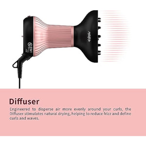 Diffuser Hair Dryer for Curly Hair with Ceramic Technology, Lightweight Elegance, 2-in-1, Gifts for Her, Reduces Frizz, Enhances Curls, Volumizes, Portable Hair Dryer, ALCI Safety Plug
