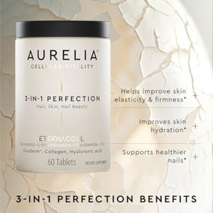 AURELIA 3-in-1 Perfection | Advanced Cellular Anti-Aging Supplement | Boost Collagen Production & Strengthen Hair, Skin, Nails | with Zinc, Resveratrol, Niacinamide & Ergothioneine