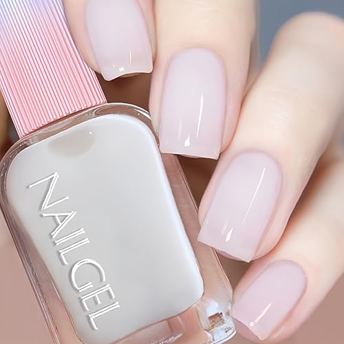 Jelly Milky White Nail Polish, Quick Dry, Fingernail Polish No UV Needed, Sheer Nail Polish for Women and Girls