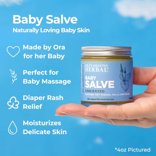 Baby Salve, Diaper Balm Ointment with Organic Coconut Oil, Natural Baby Cream with Calendula, 1 oz Travel Size, Ora's Amazing Herbal