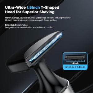 Back Shaver for Men, Ultra-Wide 2" T-Shaped Head, Travel Case, LED 4 in 1 Mens Back Shaver Rechargeable with Long Handle, Safety Lock, IPX7, Multi-Functional Back Trimmer for Men, (Flat Black)