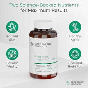 Urolithin A + NAD+ Supplement – 500mg Urolithin A + 350mg Nicotinamide Riboside (NAD+) – Mitochondrial Support, Cellular Energy, Longevity & Healthy Aging – 60 Capsules