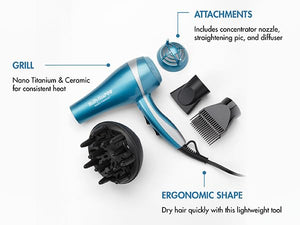 BaBylissPRO Nano Titanium 2000-Watt Blow Dryer with Concentrator Nozzle, Professional Grade Ionic Corded Styling Tool for Hair