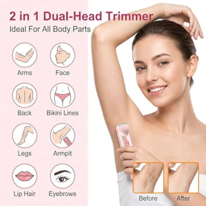 Bikini Trimmer for Women-2 in 1 Dual Head Bikini Shaver & Body Shaver,IPX7 Cordless & Waterproof Electric Shaver Wet & Dry Use,Painless Hair Removal,Ceramic Blade, Ultra Low Silent(Blue)