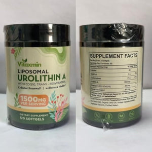 Urolithin A Dietary Supplement 1500mg with CoQ10 and Resveratrol, Liposomal Softgels for Adults, 120 Count, 60 Day Supply