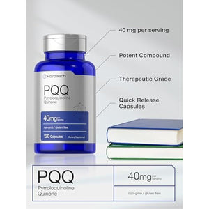 Horbäach PQQ Supplement 40 mg | 120 Capsules | Maximum Strength | Non-GMO and Gluten Free Supplement | Pyrroloquinoline Quinone Disodium Salt