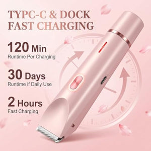 Bikini Trimmer for Women-2 in 1 Dual Head Bikini Shaver & Body Shaver,IPX7 Cordless & Waterproof Electric Shaver Wet & Dry Use,Painless Hair Removal,Ceramic Blade, Ultra Low Silent(Blue)