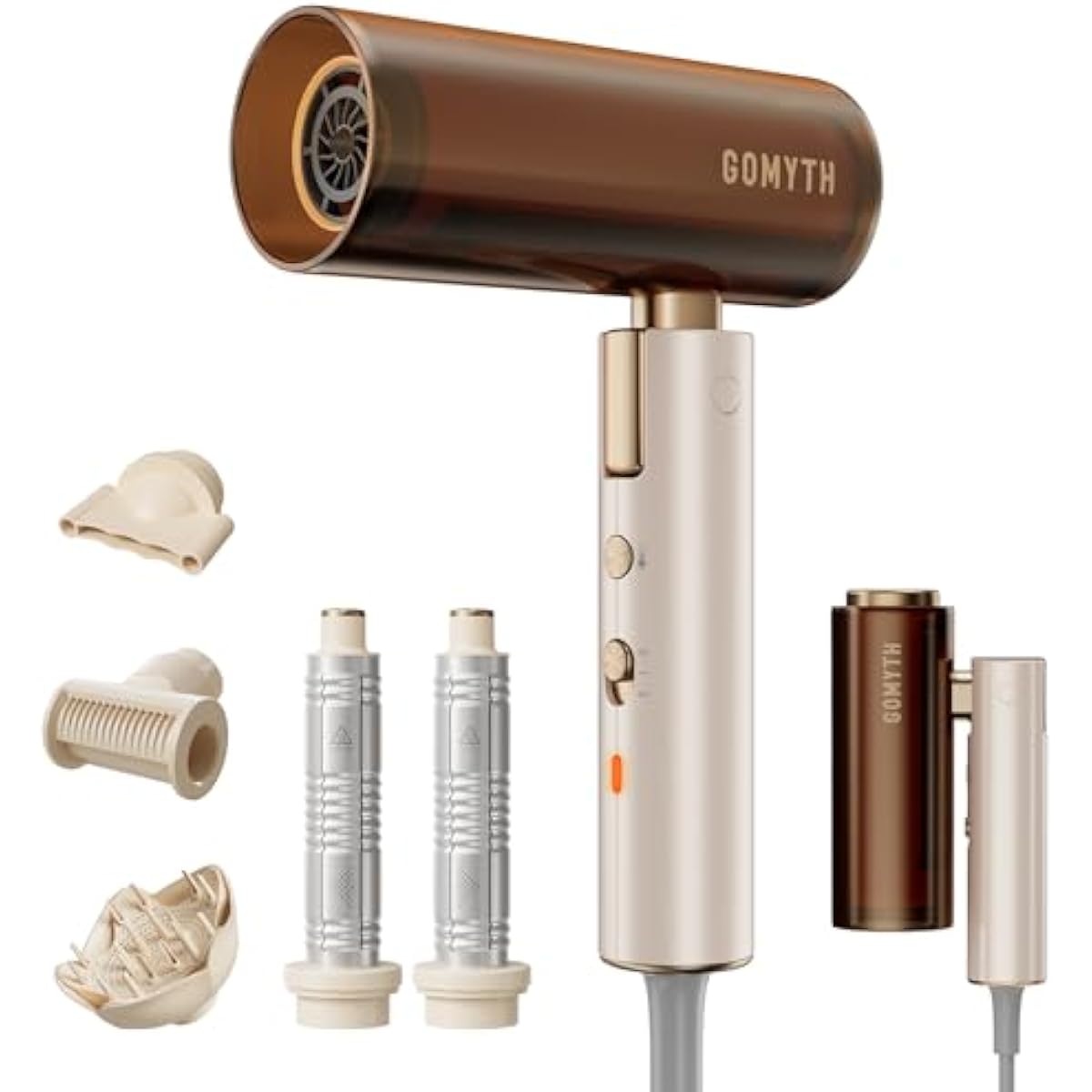 Dual Voltage Hair Dryer for Travel, GOMYTH 5 in 1 Air Styler with High-Speed Blow Dryer, 100V-240V for Worldwide Use, Compact, Plasma Scalp Protection, No Heat Damage, Includes Travel Bag