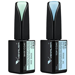 VENALISA 2 Pcs 15ml Gel Nail Ploish Base and Top Coat Set, No Wipe High Gloss Long Lasting Tempered Top Coat Polish Soak Off LED Gel Kit