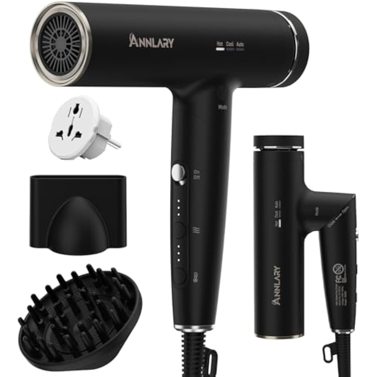 Dual Voltage Hair Dryer, Blow Dryer with Diffuser for Curly Hair | Plasma Ionic Hairdryer for Frizz Control | Foldable for Travel | 6.5Ft ALCI Cord | 110V-120V/220V-240V European Use