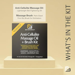 Anti Cellulite Massage Oil and Firm Dry Brush Kit | Collagen & Stem Cell Skin Tightening Kit | Radiant Body Care Kit for Women by M3