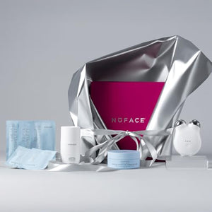 NuFACE MINI+ Microcurrent Facial Device Ultimate Uplift Kit - Brilliant White Face Sculpting & Contouring Device with Aqua Gel, Power Patches, Prep-N-Glow Skin Care Wipes & Luxe Gift Box