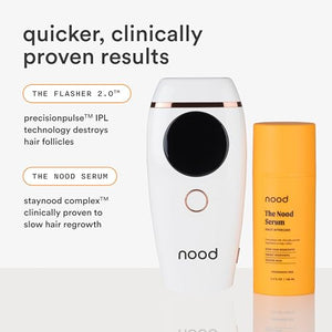 NEW Nood™ Flasher 2.0 + Serum — IPL Laser Hair Removal Device for Women & Men with After Shave to Treat & Prevent Ingrown Hairs, Bumps Slowing Hair Regrowth — Pain-Free IPL Hair Removal — Gloss White