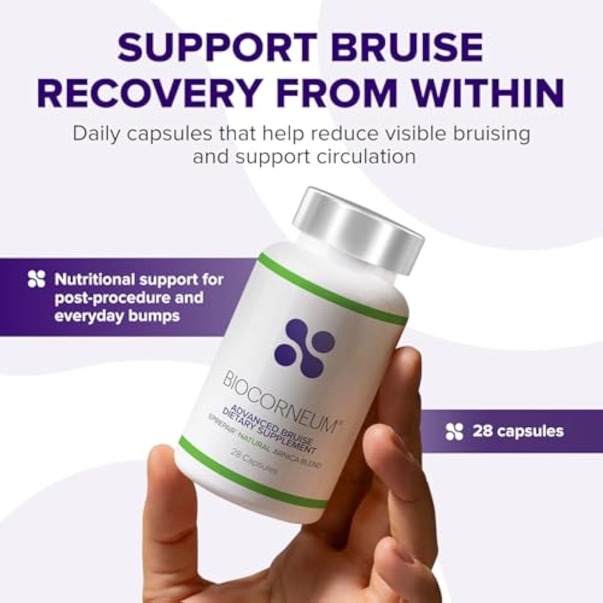BIOCORNEUM Advanced Bruise Dietary Supplement – Internal Support for Visible Bruise Recovery – Professional Bruise Remedy with Arnica, Vitamins K1, K2, C, Zinc & Bromelain for Bruising and Swelling