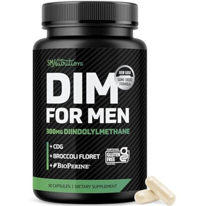 DIM Supplement for Men 300mg | Estrogen Blocker & Aromatase Inhibitor | Extra Strength Men’s Hormone Balance & Fitness Booster with Diindolylmethane Plus CDG & Broccoli Floret | Gluten-Free | 60 Ct