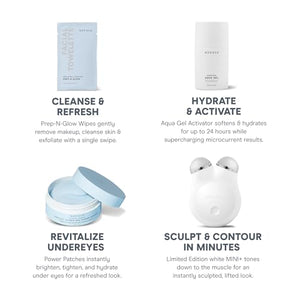 NuFACE MINI+ Microcurrent Facial Device Ultimate Uplift Kit - Brilliant White Face Sculpting & Contouring Device with Aqua Gel, Power Patches, Prep-N-Glow Skin Care Wipes & Luxe Gift Box