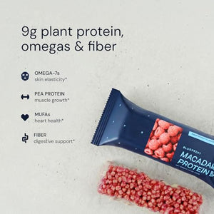 Blueprint Bryan Johnson Macadamia Nut Protein Bar - 9G Plant Protein - Healthy Fats - Supports Muscle Growth - Low Carb & Sugar - Natural Ingredients - Vegan Keto Snack (Raspberry - 12 Pack)