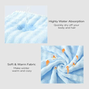 REDKISS Blue Towel Wrap for Women, XL Spa Shower Wrap with Hair Towel, Super Absorbent Bath Towels Robe for Body, Adjustable Microfiber Plush Bathrobe for Girls, Warmth Velcro Plus Size Wraps Towels