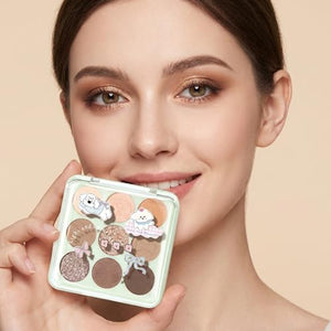 Erinde 9 Colors Mini Eyeshadow Palette, Neutral Brown & Nude Shades Eye Shadow Makeup Palette, Highly Pigmented Matte Shimmer & Glitter Eyeshadow Long Lasting Blendable for Daily Natural Look