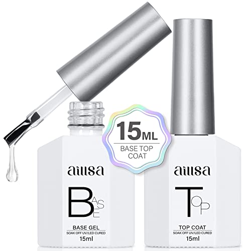 AILLSA Base and Top Coat Gel Nail Polish Top and Base Coat Nail Polish Soak Off Long Lasting Clear Base Gel High Gloss Shine No Wipe Top Coat for DIY Nail Art at Home 0.51 Fl Oz