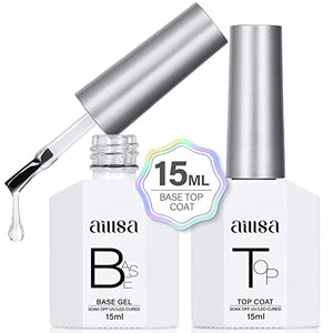 AILLSA Base and Top Coat Gel Nail Polish Top and Base Coat Nail Polish Soak Off Long Lasting Clear Base Gel High Gloss Shine No Wipe Top Coat for DIY Nail Art at Home 0.51 Fl Oz
