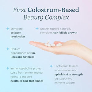 WONDERCOW Hair Skin and Nails Vitamins w/Bovine Colostrum, Collagen, Hyaluronic Acid, Biotin, Zinc, & Lactoferrin┃Supports Faster Hair Growth, Stronger Nails and Glowing Skin (30 Servings, Capsule)