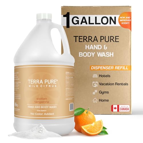 Terra Pure Wild Citrus Gallon Hand & Body Wash – Refill Jug for Hotels, Vacation Rentals, Guest Homes, Spas, Gyms | Bulk Liquid Soap Toiletries | No Color Added | For Sensitive Skin & Daily Use