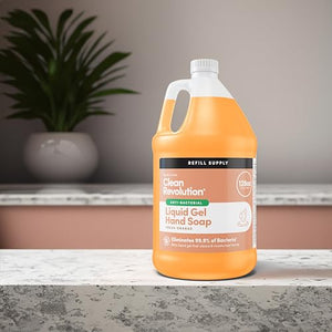 Clean Revolution Antibacterial Liquid Gel Hand Soap Refill, 128 Fl Oz, Fresh Orange Scented - Made in USA