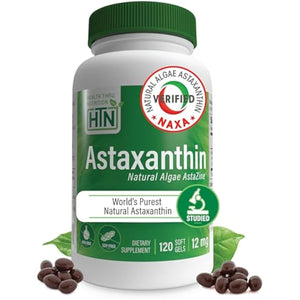 Health Thru Nutrition Astaxanthin Triple Strength 12mg Supplement 120 Softgels | AstaZine from Algae Organically Grown in Pristine Himalayan Water | Skin and Vision Support