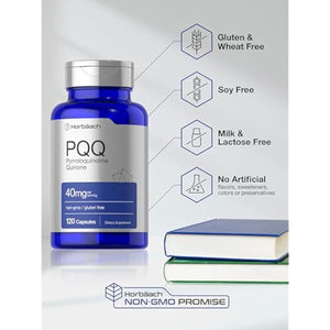 Horbäach PQQ Supplement 40 mg | 120 Capsules | Maximum Strength | Non-GMO and Gluten Free Supplement | Pyrroloquinoline Quinone Disodium Salt