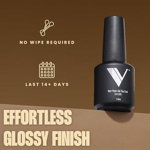 V Beauty Pure No Wipe Gel Top Coat - Long Lasting UV Top Coat Gel Nail Polish, Scratch and Stain Resistant, Durable, Non Yellowing, No Sticky Layer, Glossy - For Manicure & Pedicure - 15ml