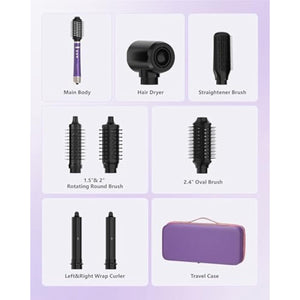 TASNEEM 7 in 1 Hot Air Styler with Auto-Wrap Curlers, Blow Dryer Brush, Ionic Hair Dryer, Straightener & Volumizing Brush, Styling Without Heat Damage, Travel Case, Frizz-Free Hair Styler