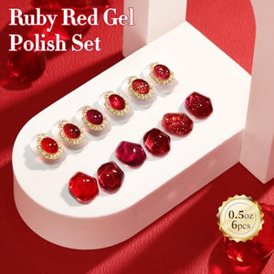 Double Rhythm 6 Pcs 15 ML Gel Polish Set Same Color Same Bottle Soak Off Gel Polish Kit Nail Art Manicure Salon DIY at Home for Women (Jelly Burgundy Red Glitter Silver -T6-56)